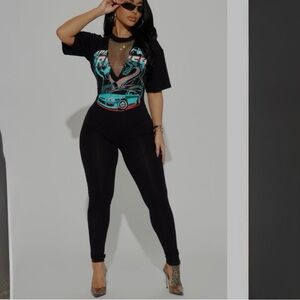 Fashion Nova Black Graphic Jumpsuit